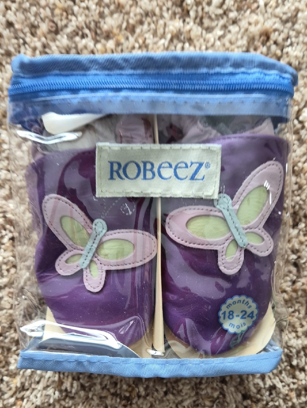 Robeez Purple Baby Shoes with Pink & Green Butterfly Accents